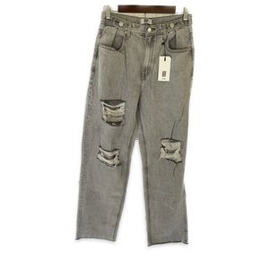 NWT ZeeGeeWhy Women’s Gray Super High Rise Loose Jeans Size 28 waist